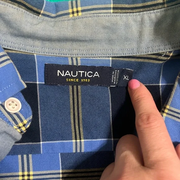 Nautica Men's Navy and Light Blue Plaid Shirt size XL - Picture 4 of 5